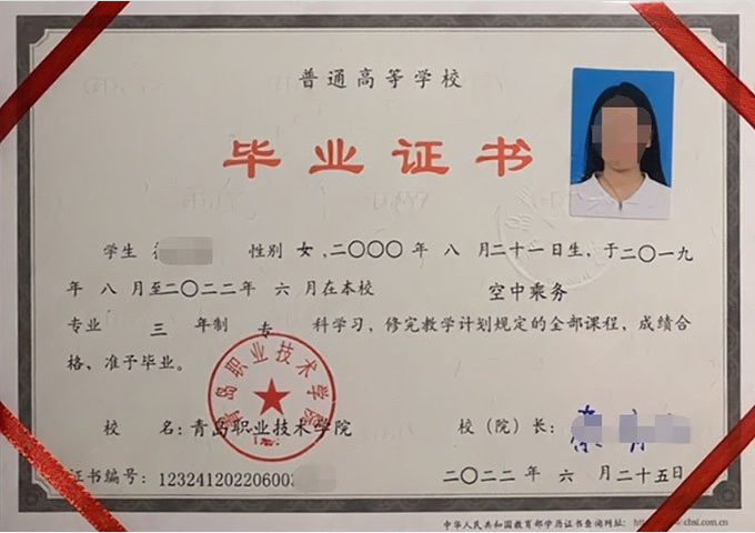 双桥青岛职业技术学院毕业证样本图片